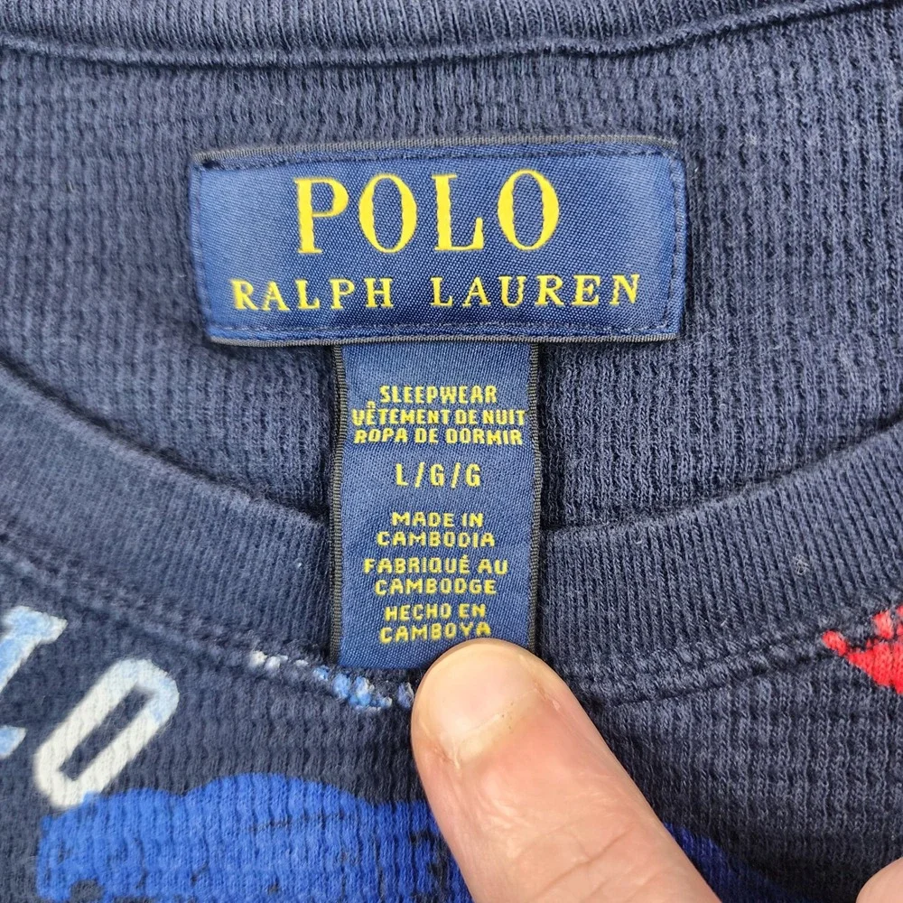 Polo Ralph Lauren Mens Navy Blue Tiger Collegiate Print Waffle Knit Pajama Top L